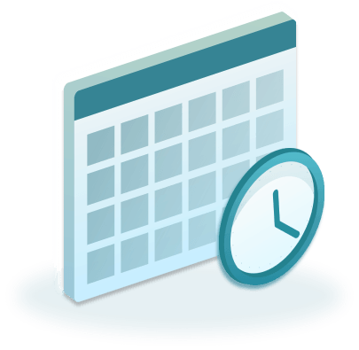 3D abstract calendar page with a clock in front of it